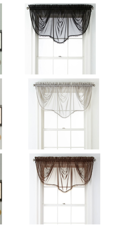 1PC BONITA SOLID COLOR SHEER WAVY VALANCE WINDOW CURTAIN W/BEAD TRIM CASCADING gallery