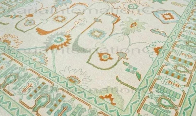 Handmade Wool Oushak Rug 8x10 | Pastel Green ivory| Traditional Oriental 5x8 4x6 gallery
