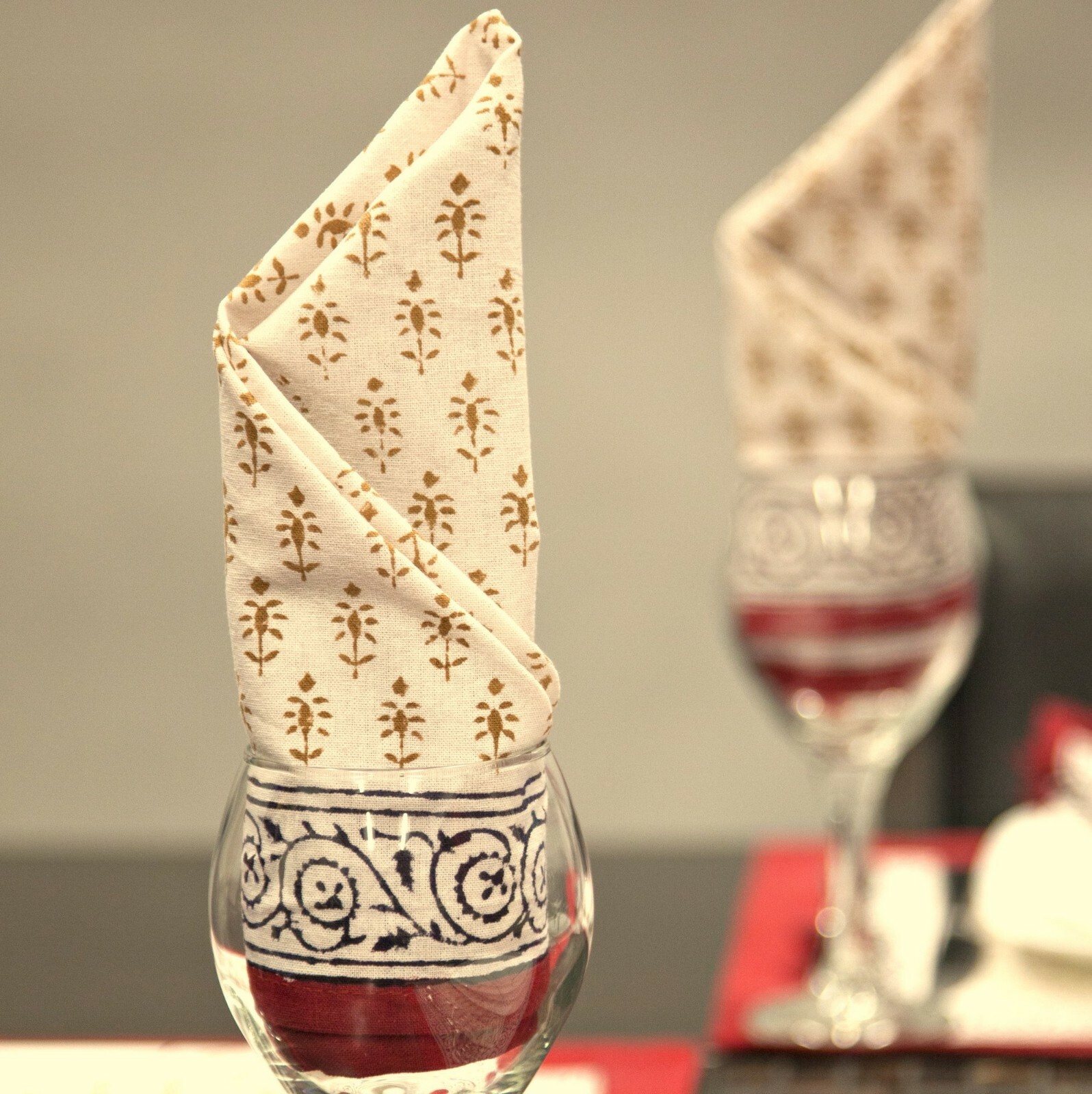 Hand Block Print Cotton Bagru Buti Geometric Table Napkin Table Linen Red gallery