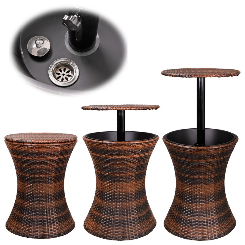 Adjustable Rattan Cool Bar Table Party Drink Storage Ice Cooler Outdoor Patio gallery