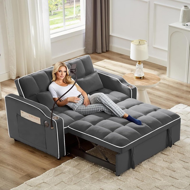 3 in 1 Convertible Pull-Out Sofa Bed Sleeper Couch With USB Ports & Phone Stand gallery