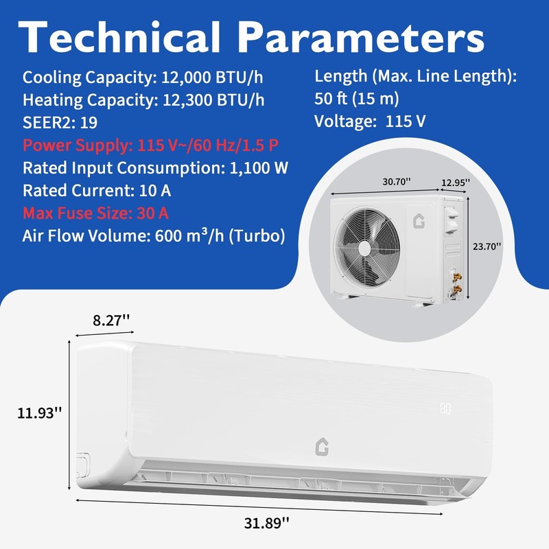 18000 BTU Ductless Mini Split Air Conditioner & Heat Pump AC Inverter w/Kit 230V gallery