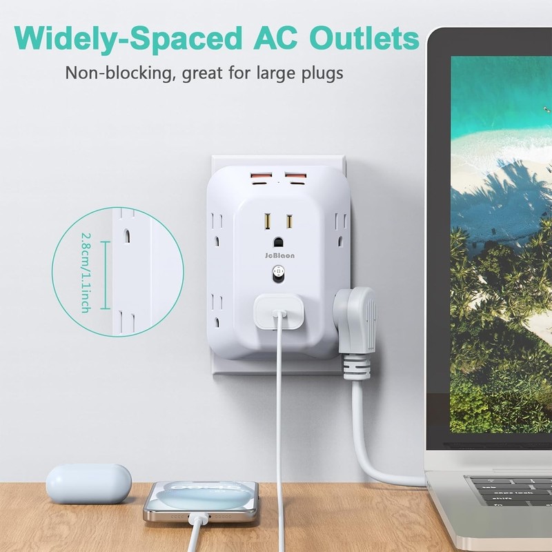 Multi Plug Wall Outlets, 6-port Outlet Extender with 4 Charging USB Ports 4 Side gallery