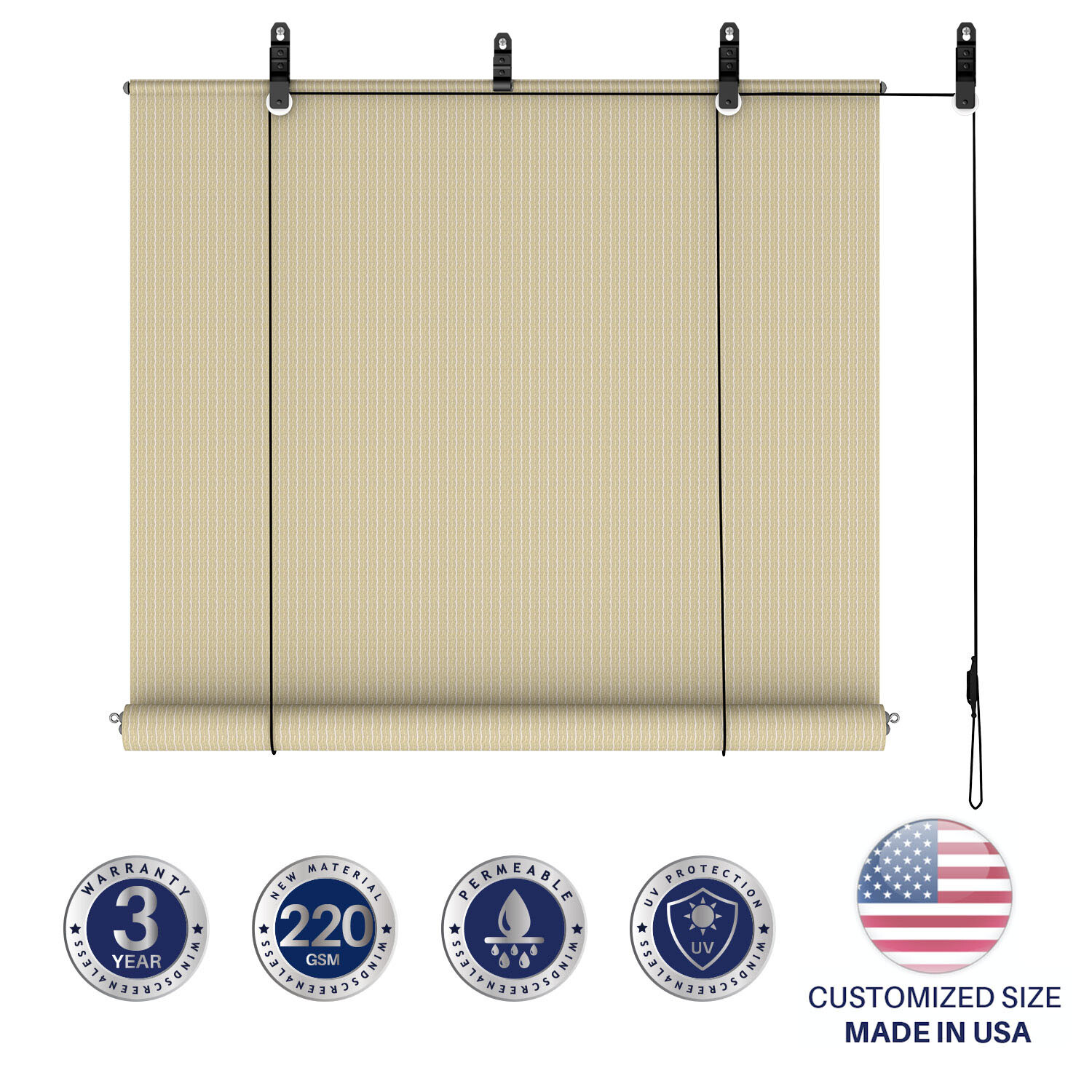 Beige Roll up Shade Roller Curtain For Patio Porch Pergola Balcony Yard Outdoor gallery