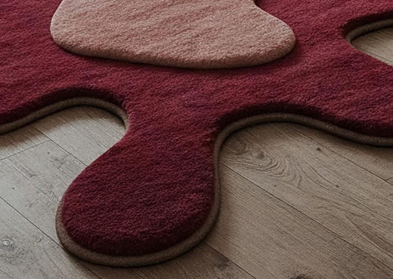 Irregular Shape Abstract Modern Area Carpet Pink Beige Hand Tufted Wool Rug gallery