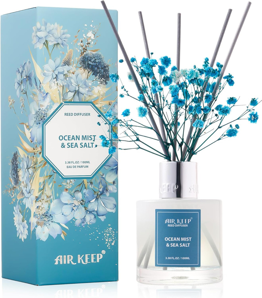 Reed Diffuser Set,3.38 fl oz (100 ml) - Ocean Mist&Sea Salt Oil Diffusers with 8