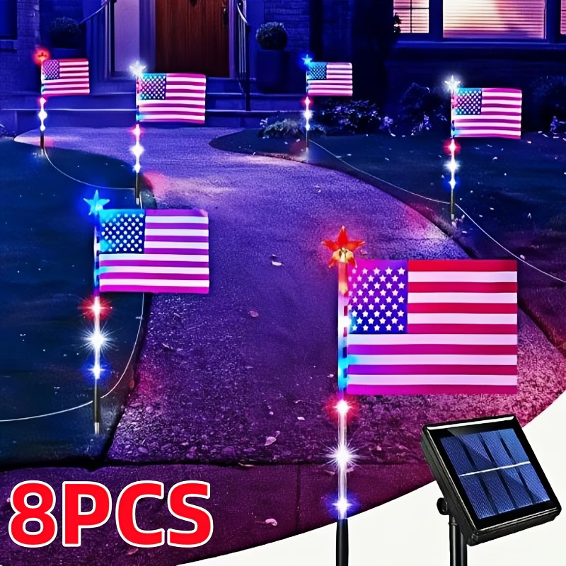 8Pcs Solar American Flag Lights Set for 4th of July Decoration Yard Garden Decor gallery