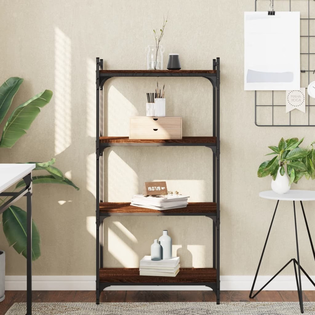 Bookcase Brown Oak Engineered Wood, Metal Medium Adjustable Feet gallery