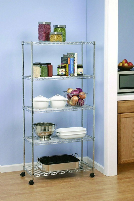 3/5 Tier Shelf Adjustable Wire Microwave Oven Metal Shelving Rack with Wheels gallery