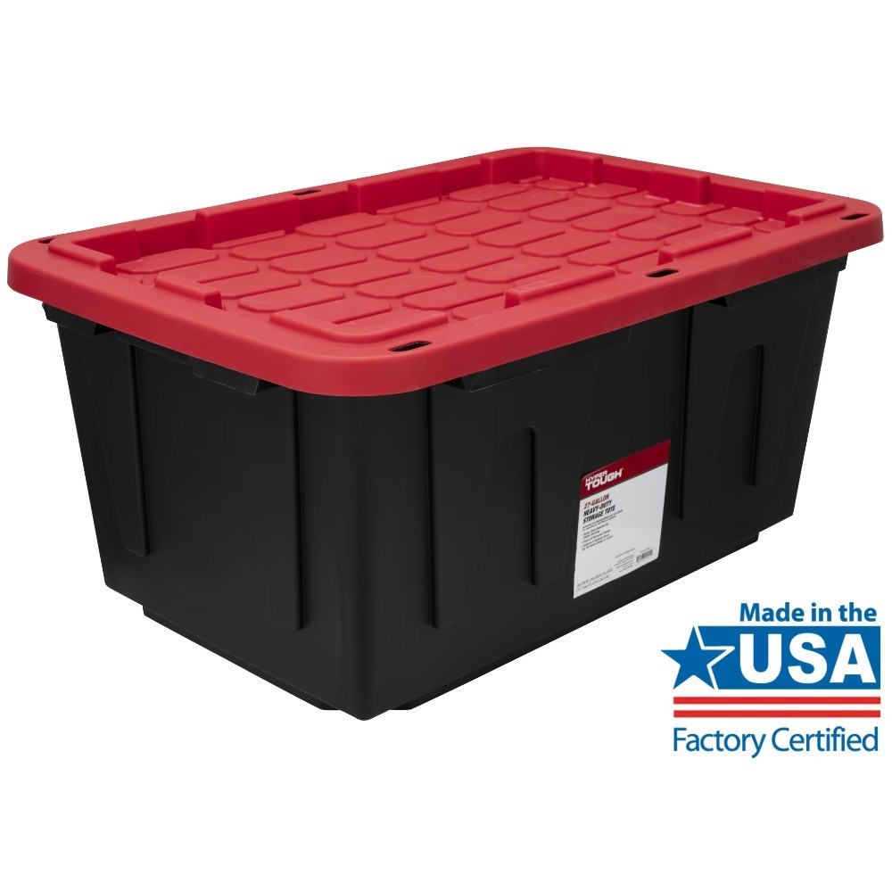 (Pack of 4) 27 Gallon Large Storage Bin with Snap Lid, Black and Red, Heavy gallery