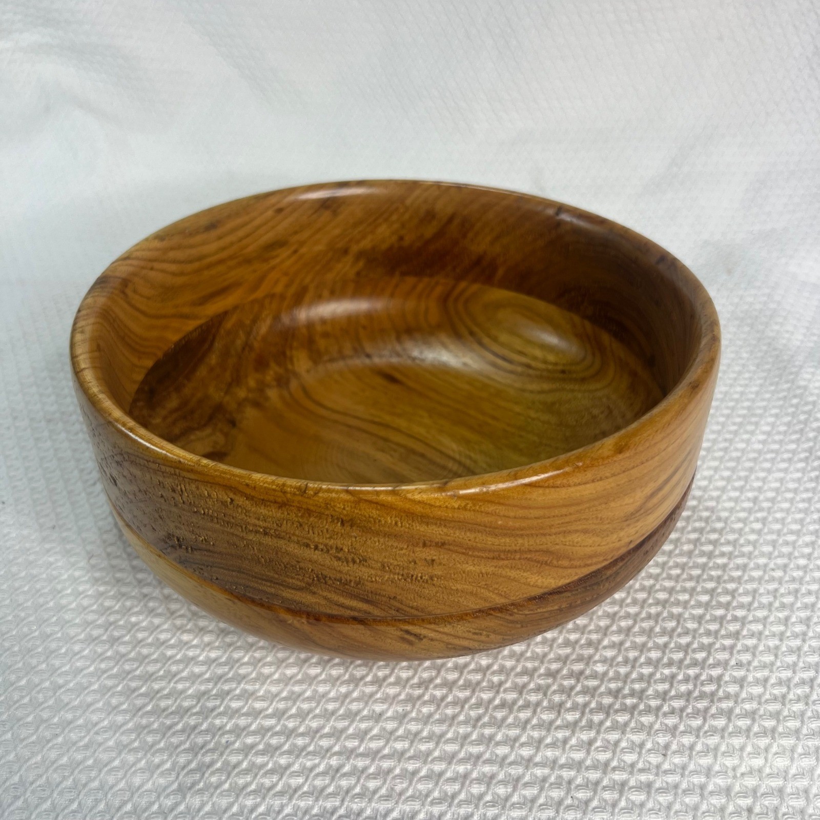 Handmade Solid Wood Decorative Bowl Round Rustic Brown 8.5 Inch Red Felt Base gallery