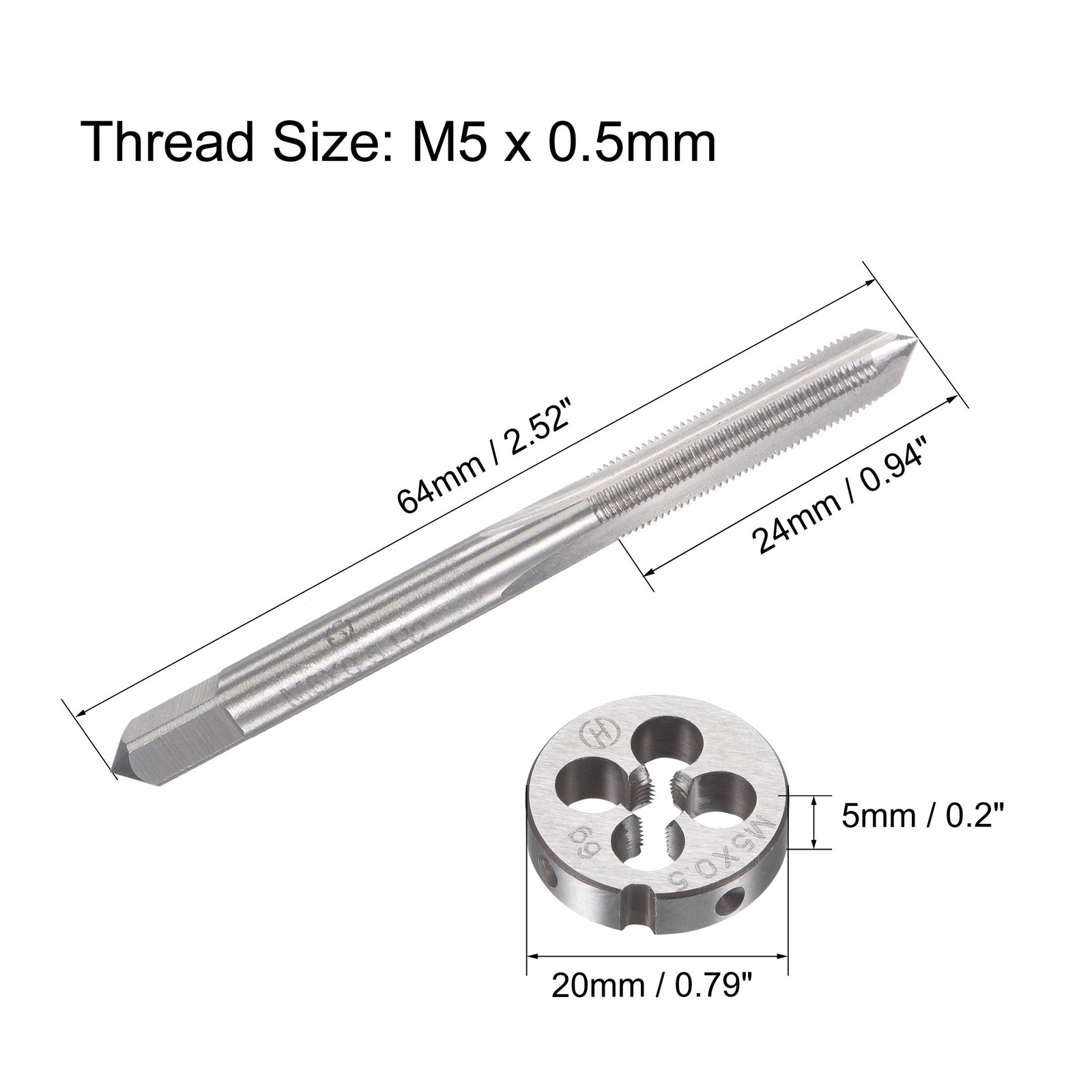 M5x0.5mm Metric Tap and Die Set Machine Thread Screw Tap w/ Round Threading Die gallery