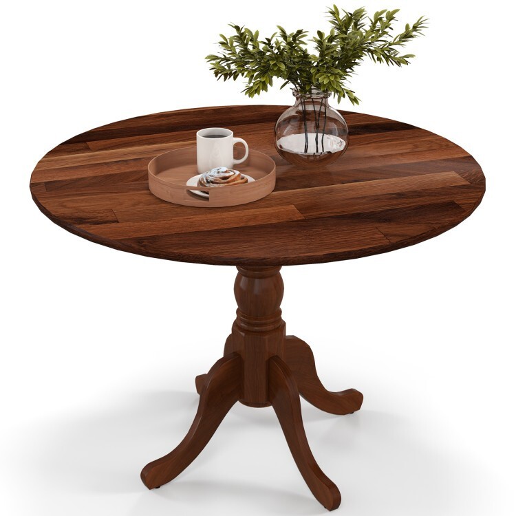 Modern Round Dining Table Solid Wood Resistant Living Room w/Curved Trestle Legs gallery
