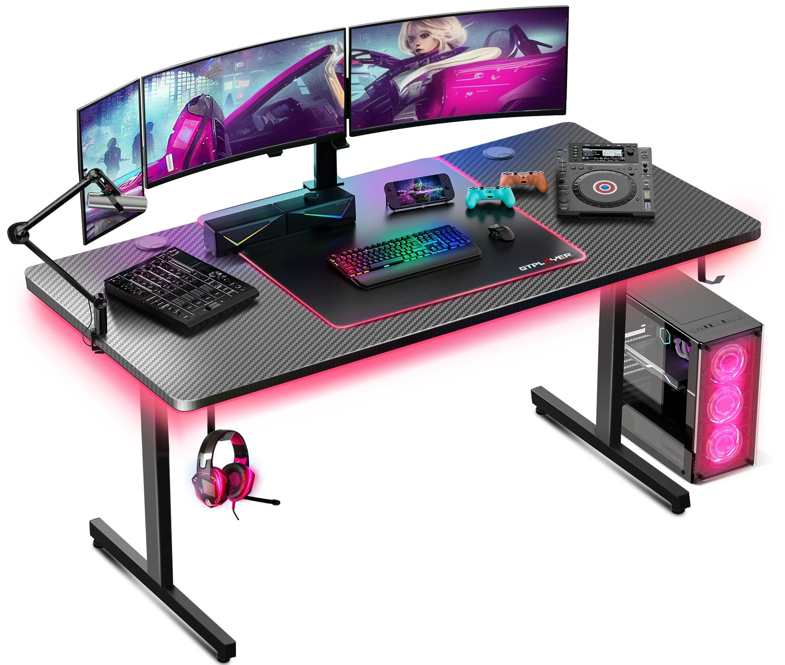 55 Inch Gaming Desk with LED Lights, Large Computer Desk with Mouse Pad for H... gallery