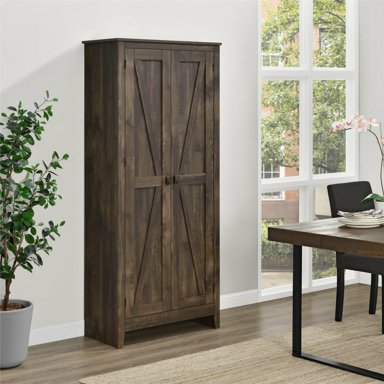 Rustic Brown Storage Cabinet Shelving Pantry Laundry Organizer Utility Closet gallery