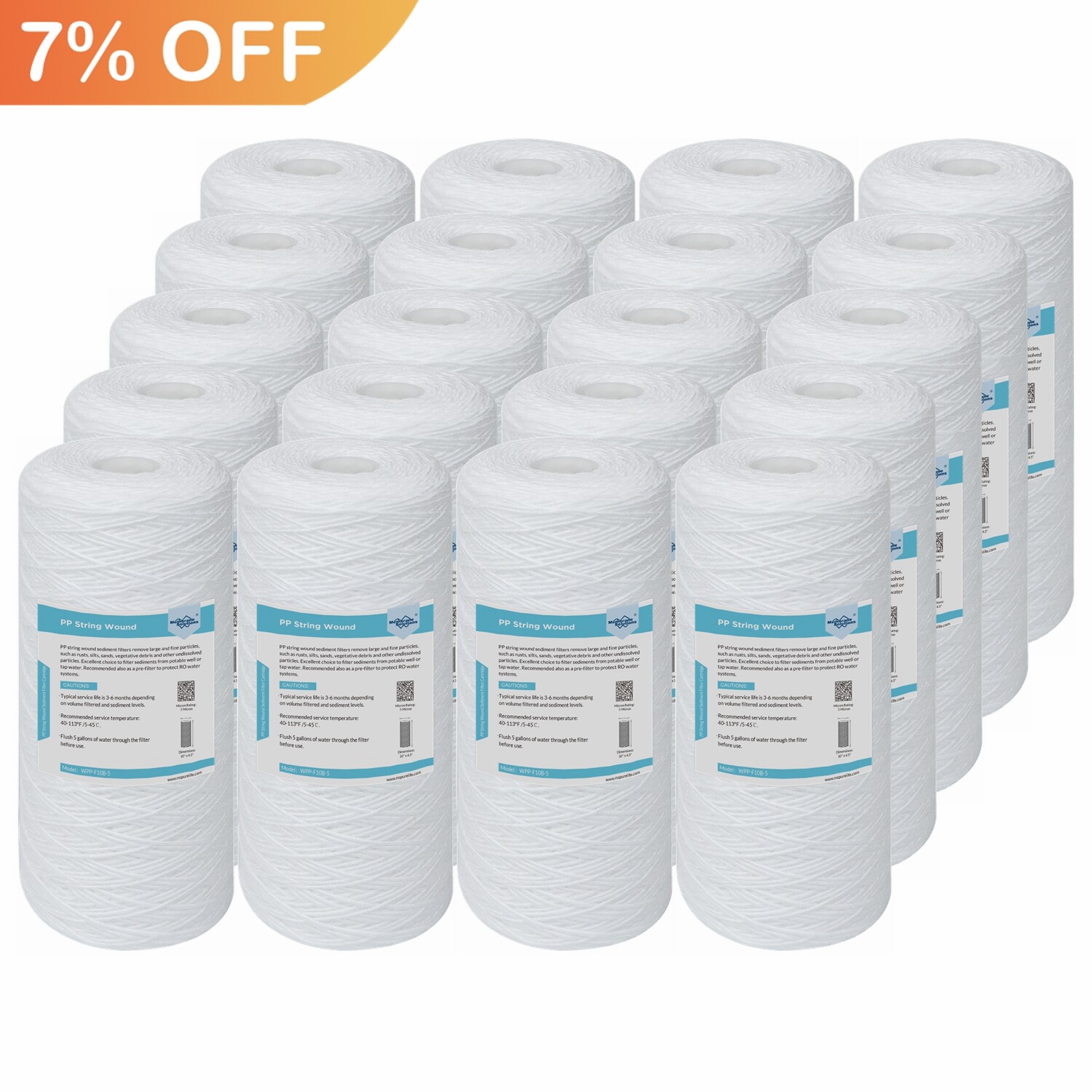 20 Pack 10" x 4.5" String Wound Sediment Water Filter 1/5/10 Micron for Big Blue gallery