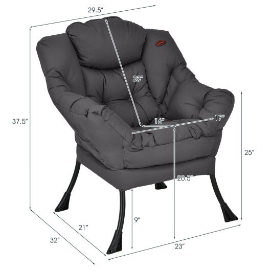 Modern Polyester Fabric Lazy Chair with Steel Frame and Side Pocket-Gray - Color gallery