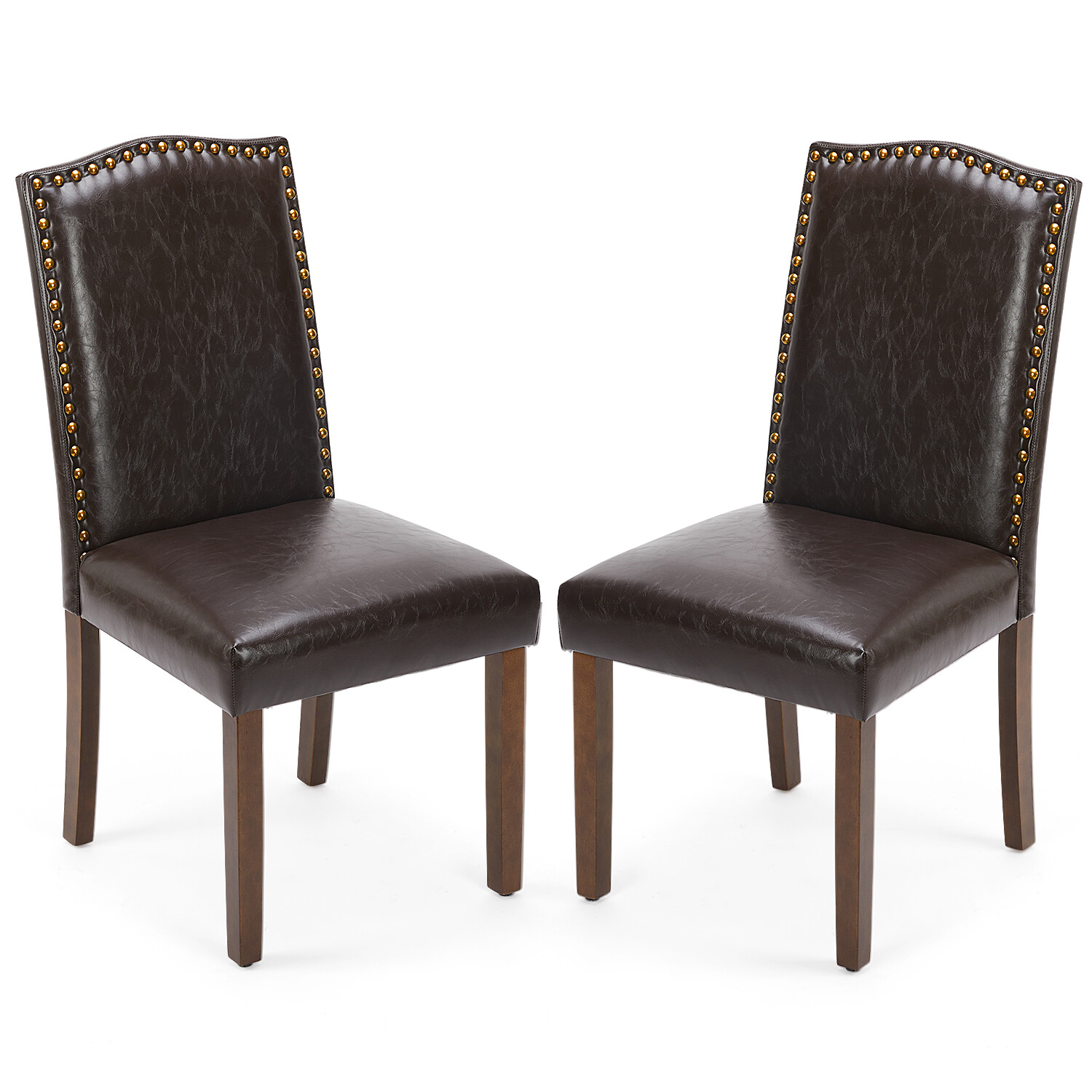 2Pcs Dining Chairs Upholstered Kitchen Chairs w/ Nailhead Trim and Wood Legs gallery
