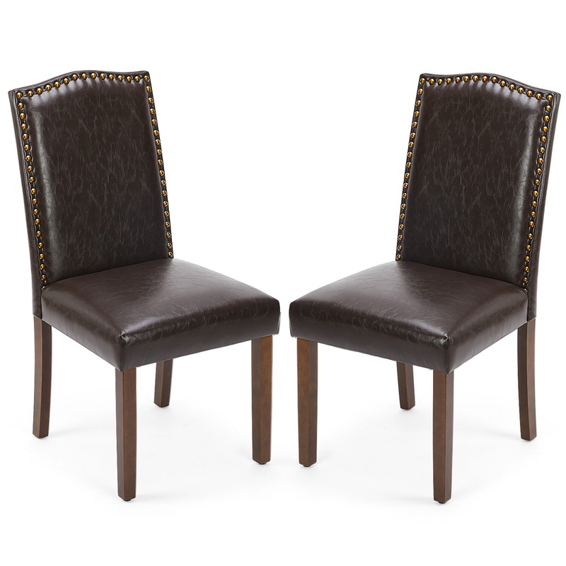 2Pcs Dining Chairs Upholstered Kitchen Chairs w/ Nailhead Trim and Wood Legs gallery