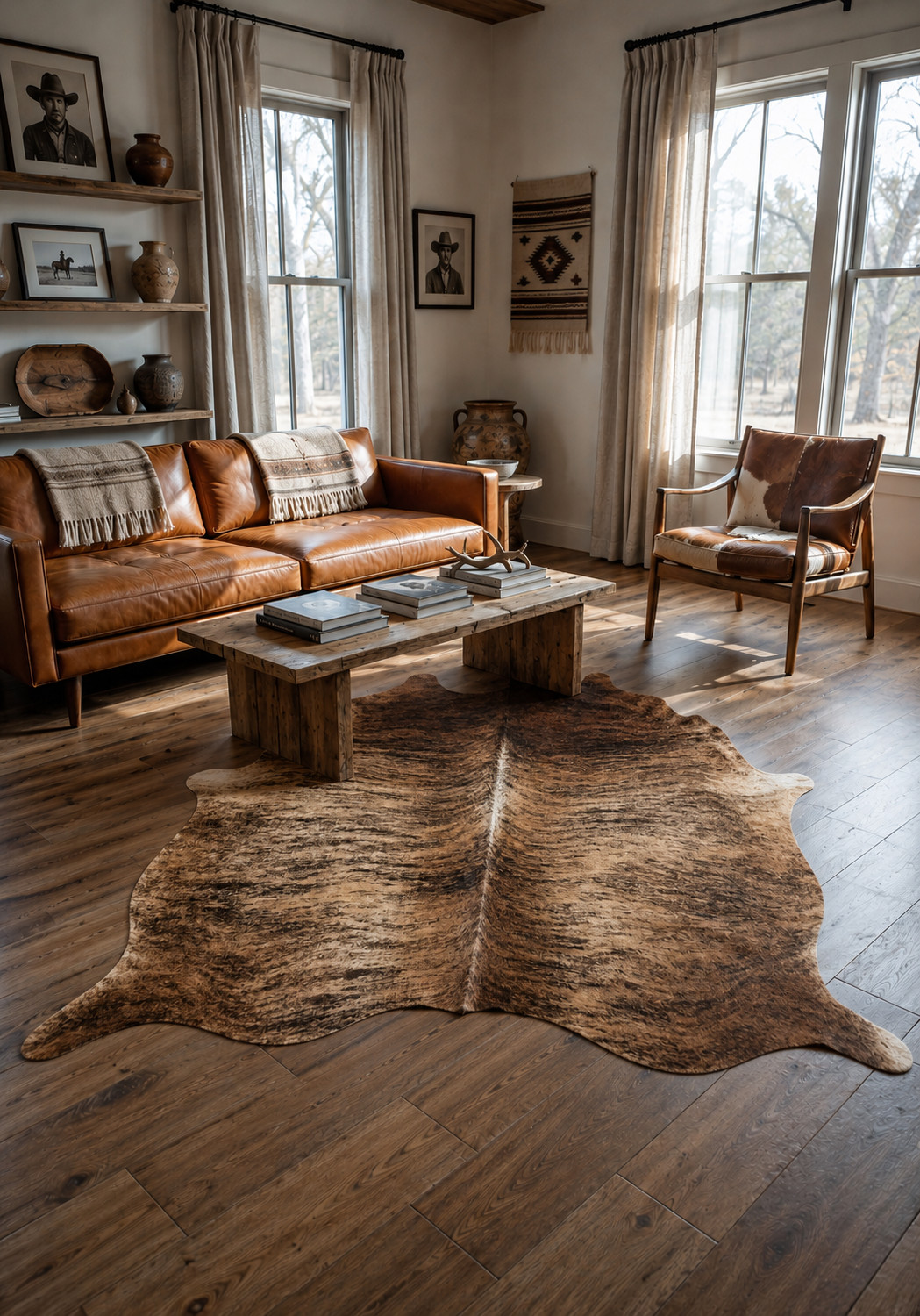 Picture - Real Cowhide Rug Brindle - Size 6x6-7 ft gallery