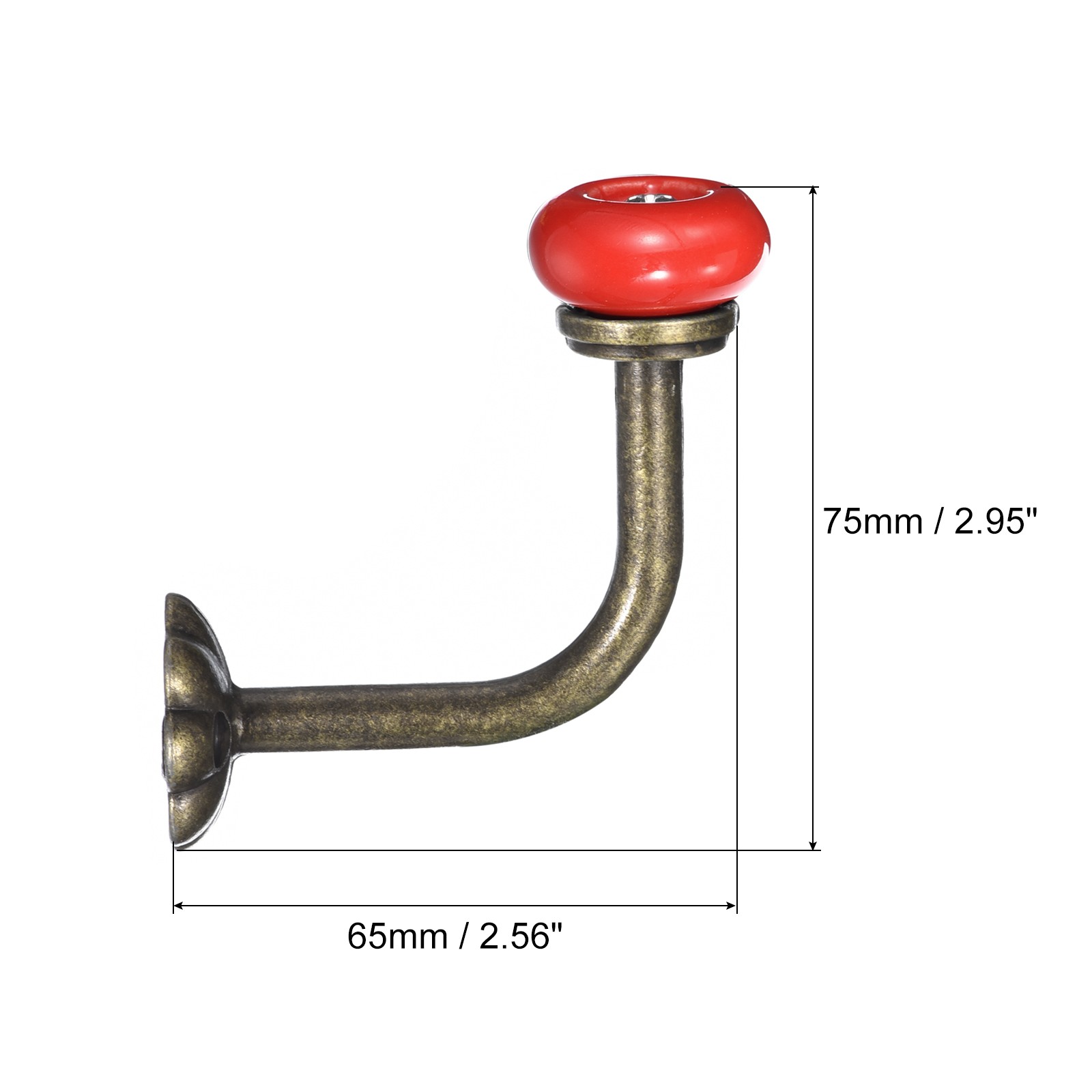 2Pcs Wall Hooks Zinc Alloy Single Prong Ceramic Handle Coat Hook Red gallery