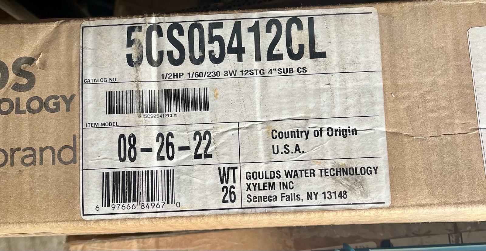 Goulds 5CS05412CL CS Series 4"Submersible Pump & Motor Less Control Box 5 GPM gallery