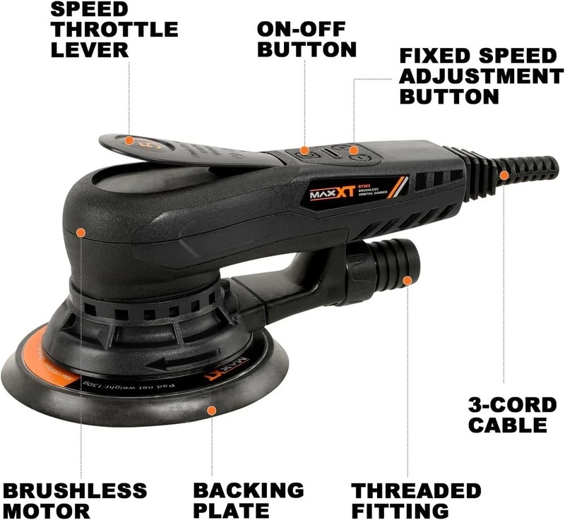 MAXXT Electric 5mm Random Orbital Sander, Brushless 350W 3A Palm Sander, Black gallery