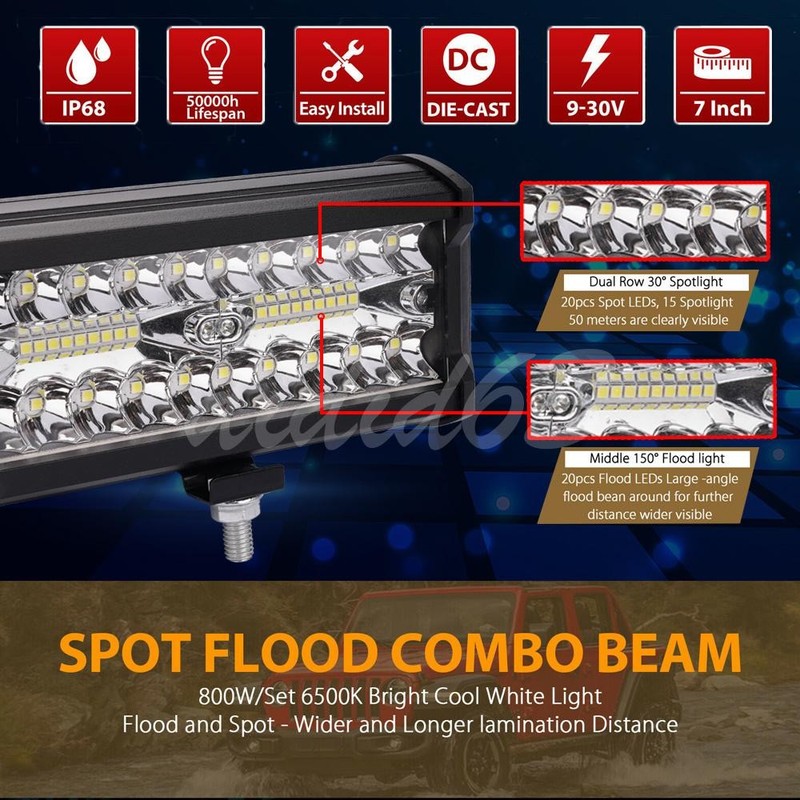 2pcs 7"inch LED Work Light Bar Flood Spot Offroad Fog Lamp For 4WD ATV SUV Truck gallery