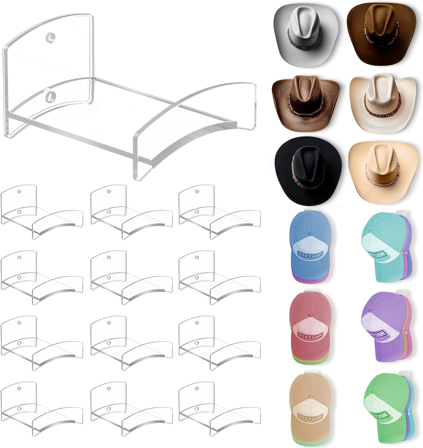 Cowboy Hat Rack (12-Pack) - Strong Adhesive Hooks for Walls and Doors gallery