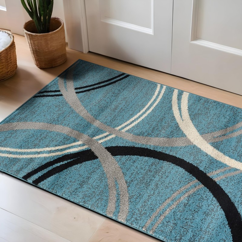 Blue Rectangular Area Rug 2 7 X 4 Soft Durable Polypropylene For Indoor Use gallery