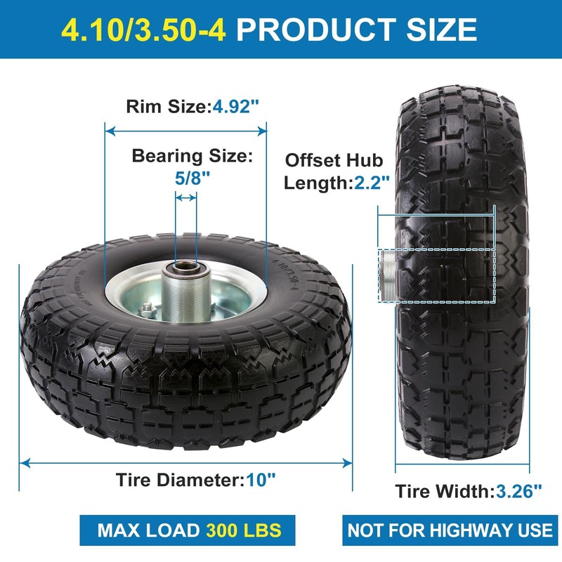 (2 Pack) 10 Inch Solid Polyurethane Tire 4.10/3.50-4 Tire, 10" Flat Free Whee... gallery