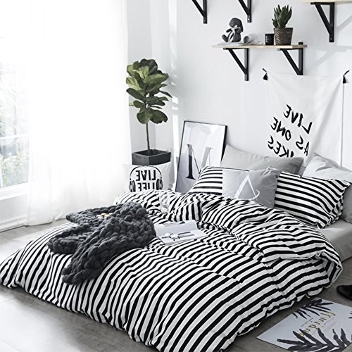 Striped Size Comforter Set 3Pcs Black and White King Black White Striped gallery