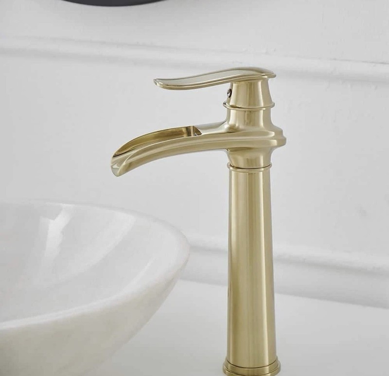 BWE Waterfall Single Handle Bathroom Sink Faucet W/Pop-up Drain in Brushed Gold gallery