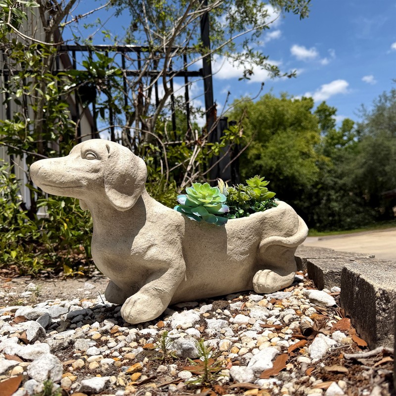 Rustic Distressed Grey Stone Finish Dachshund Dog Indoor Outdoor Planter Pot gallery