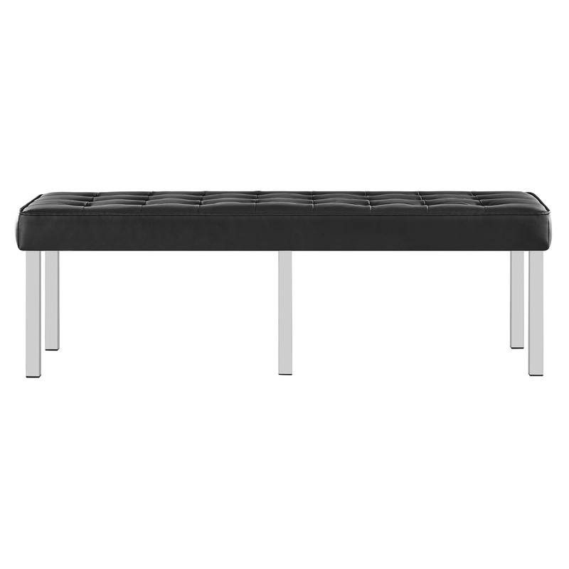 Modway Loft Tufted Vegan Leather Upholstered Accent Bench in Silver Black gallery
