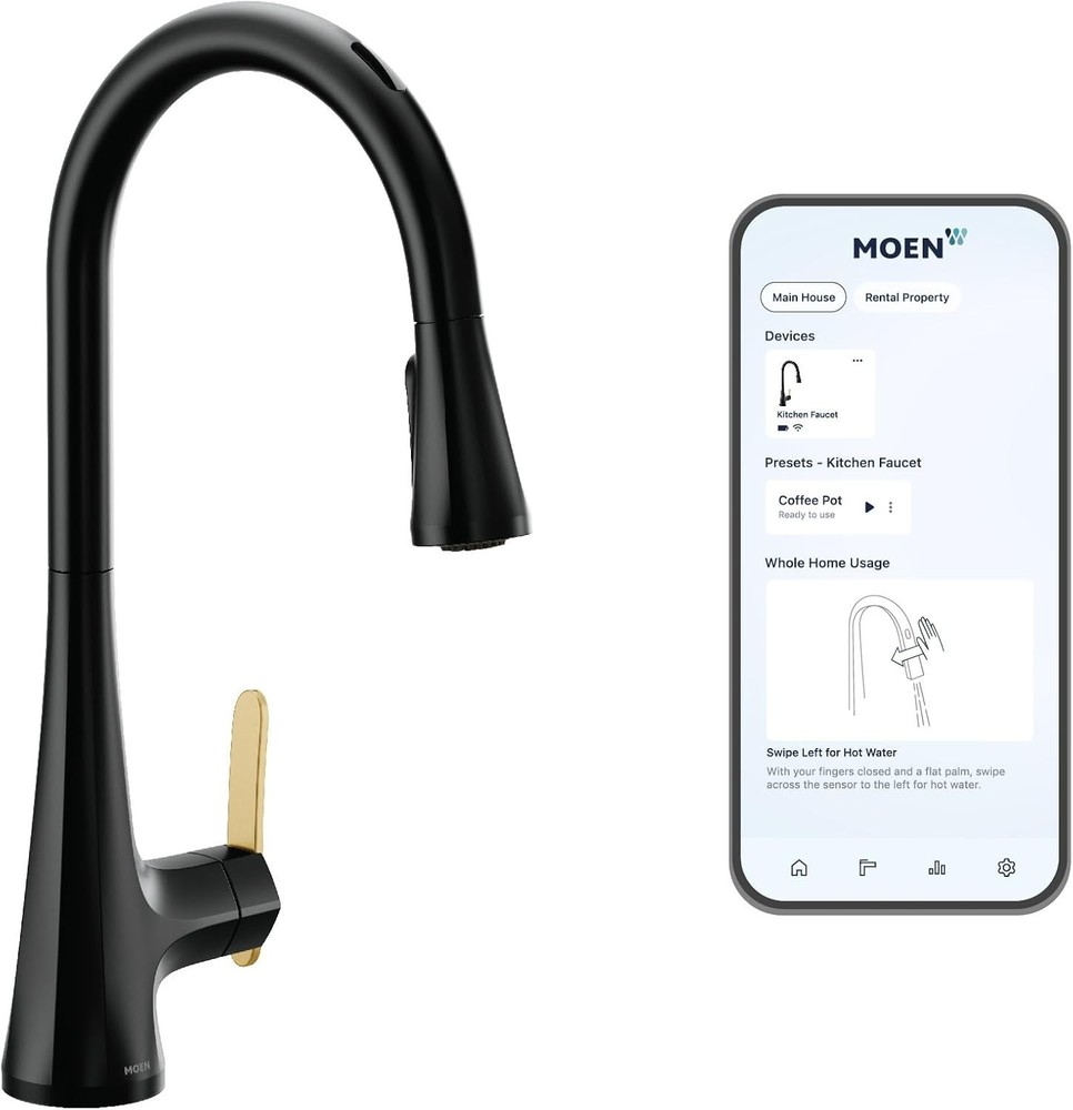 Moen S7235EVBL Sinema SMART Touchless/Voice Pulldown Kitchen Faucet Black B165