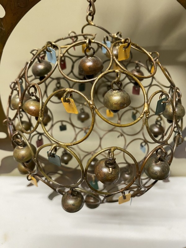 Copper Celestial Sun w Hanging/Spinning Orb Wind Chimes I/O Boho Rustic Decor gallery