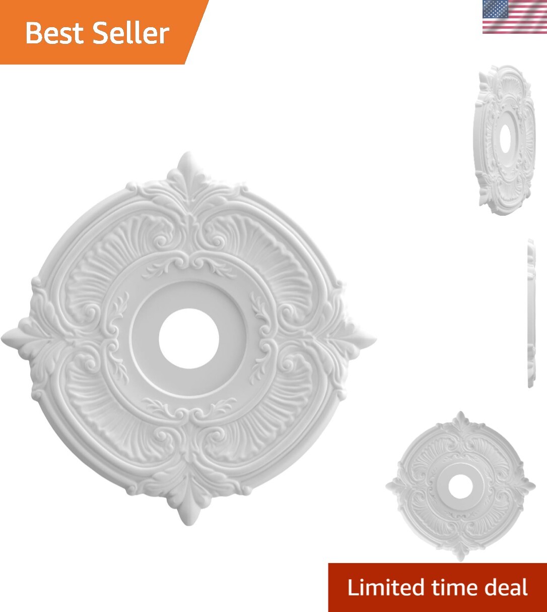 Elegant 19" Thermoformed PVC Ceiling Medallion - Fits Canopies Up to 6 3/4" gallery