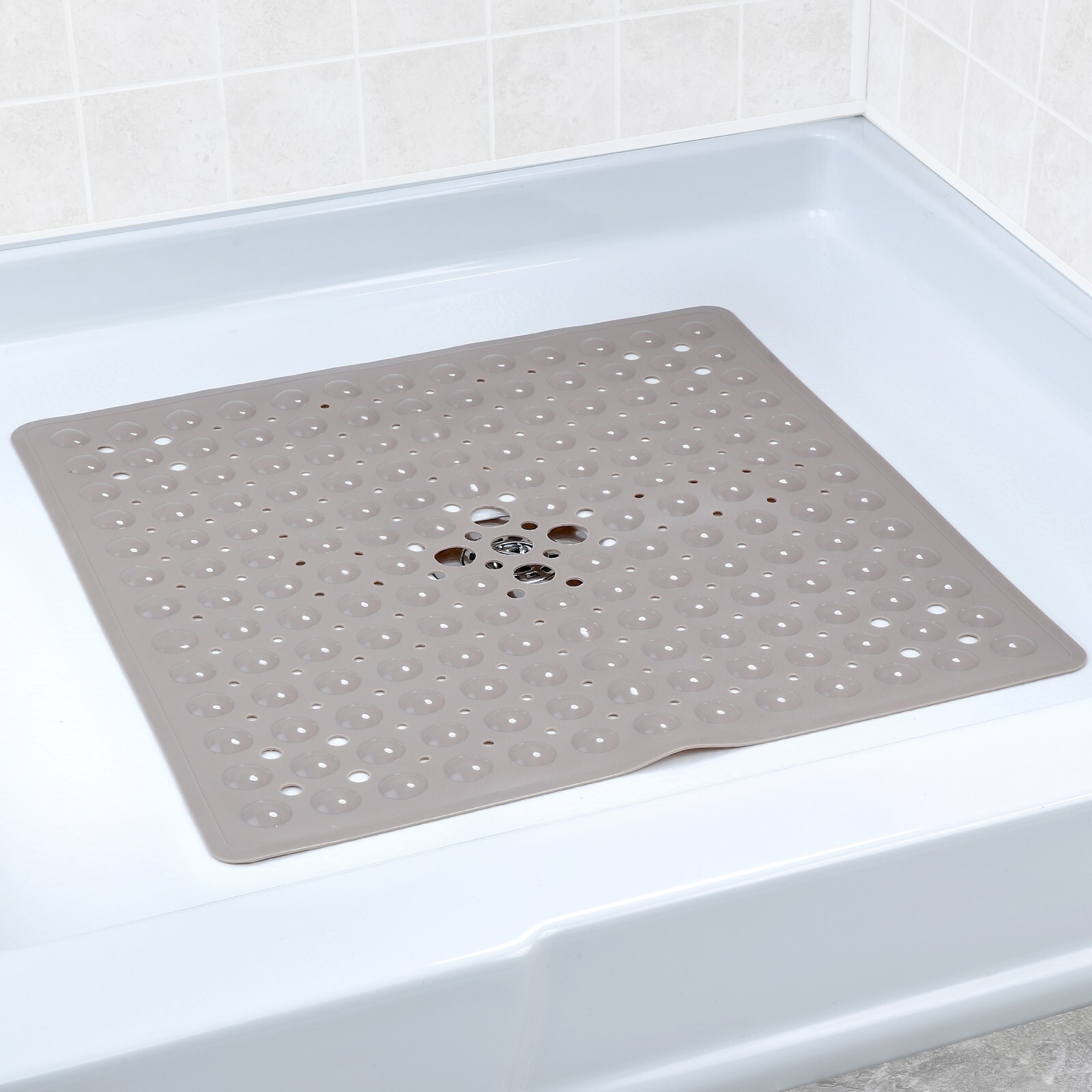 Tan Non-Slip Shower Mat with Drain Holes: SlipX Solutions Square Shower Mat gallery