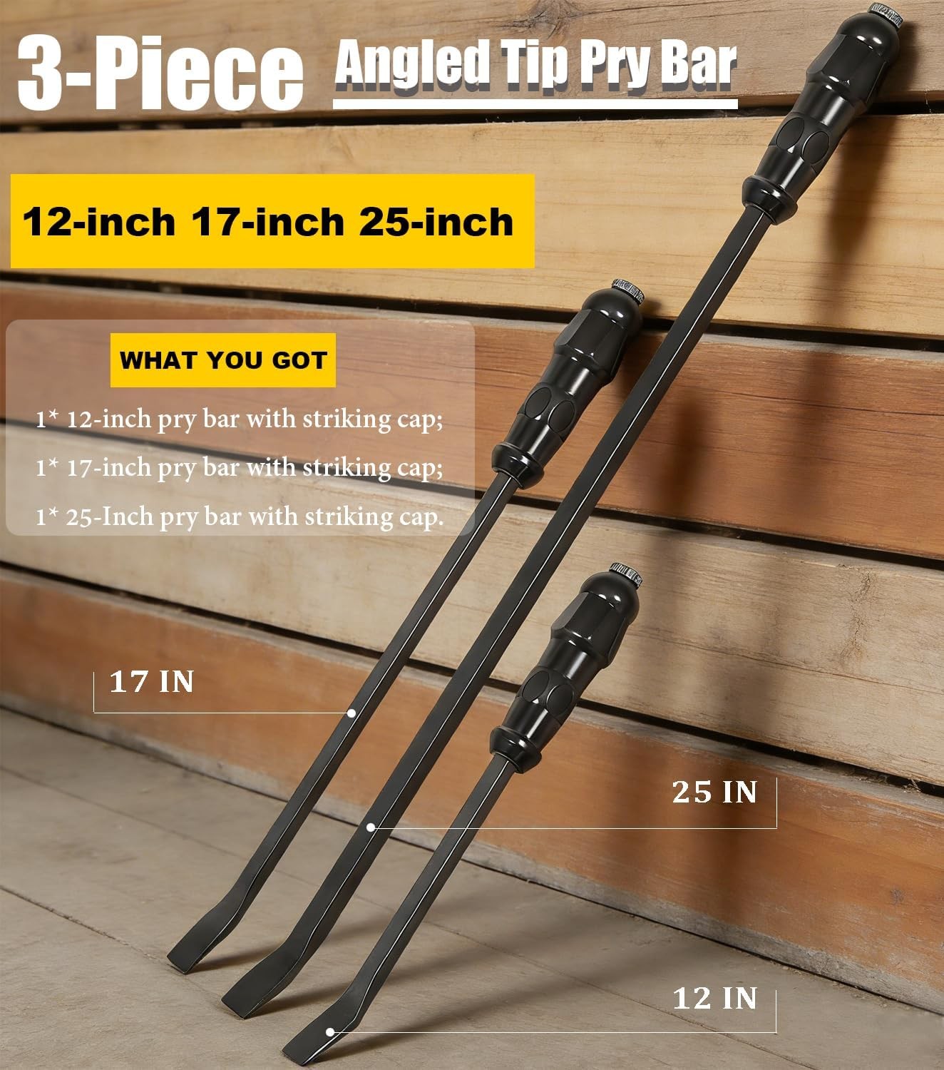 Angled End Handled Pry Bar with Striking Cap Set Steel, 3-Piece (12, 17, 25 in.) gallery