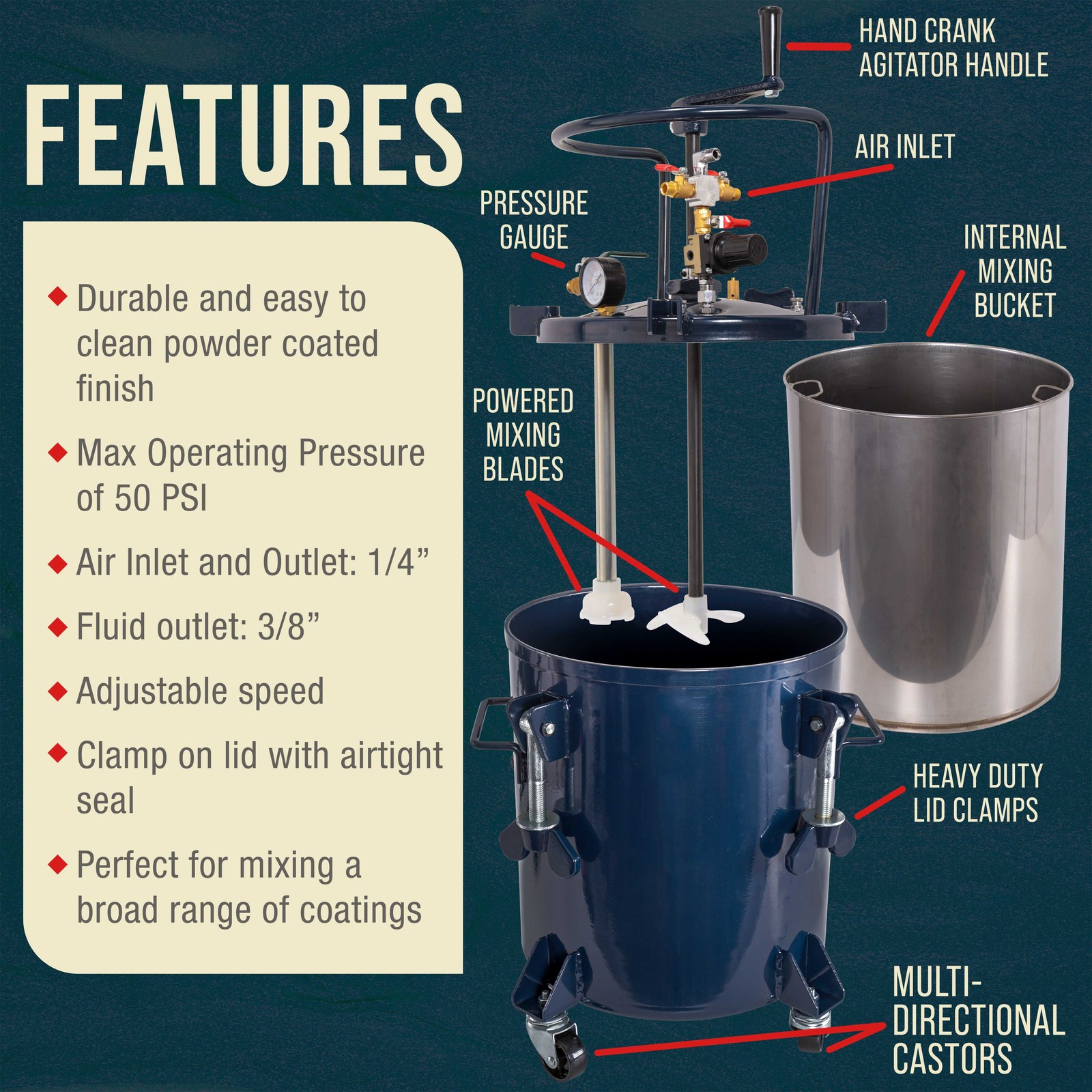5 Gallon 20l PRESSURE FEED PAINT POT TANK Spray Gun Sprayer Regulator Agitator gallery