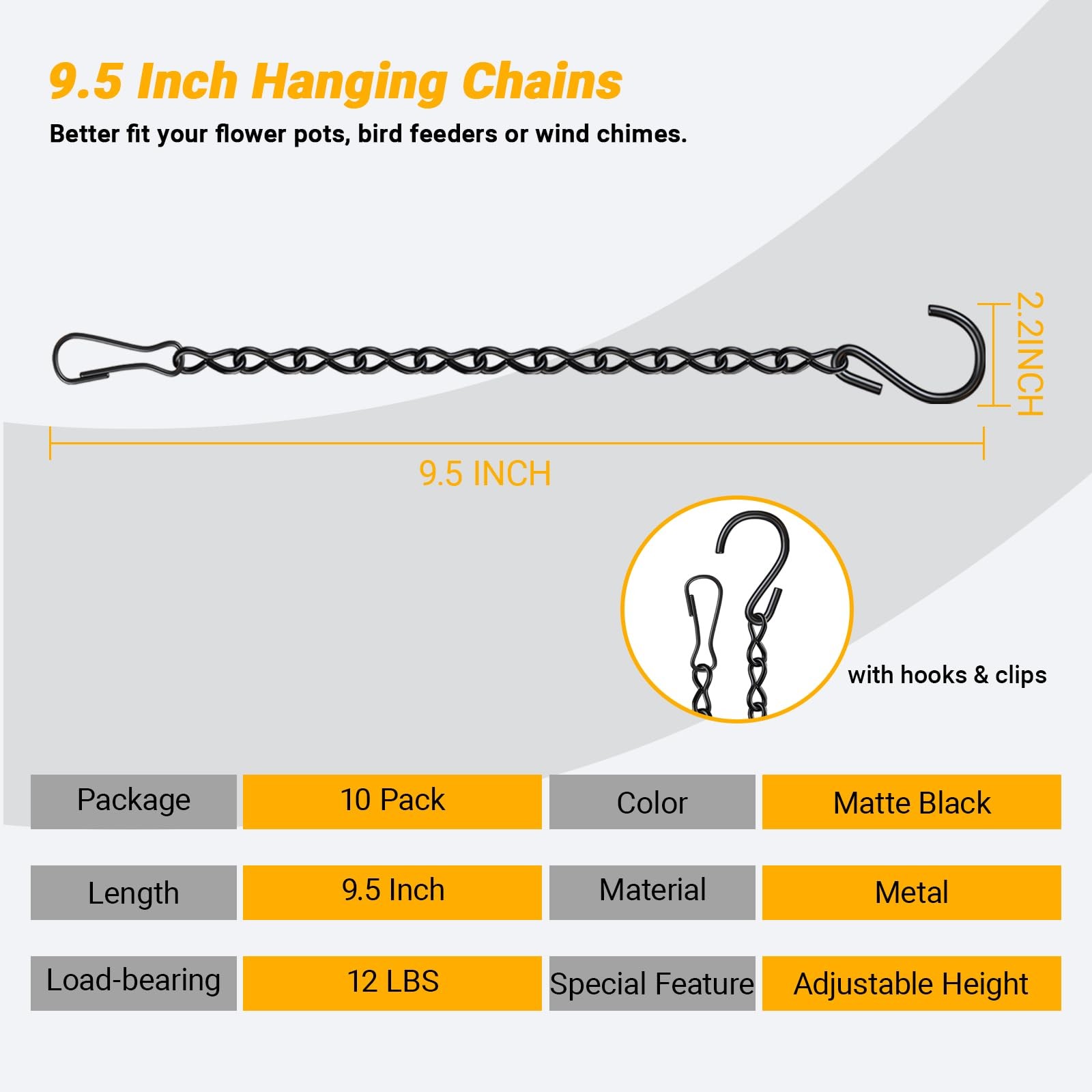 Btvsd 9.5 Inch Plant Hooks for Hanging Baskets,Black Hanging Chains with S Ho... gallery