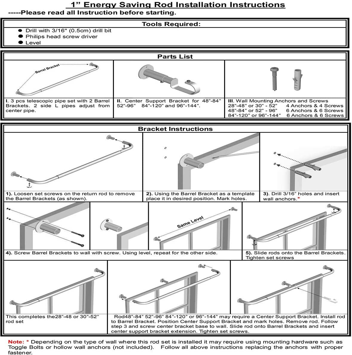 Pro Energy Saving Wrap Around Black Out Return Window Curtain Metal Rod Set US gallery