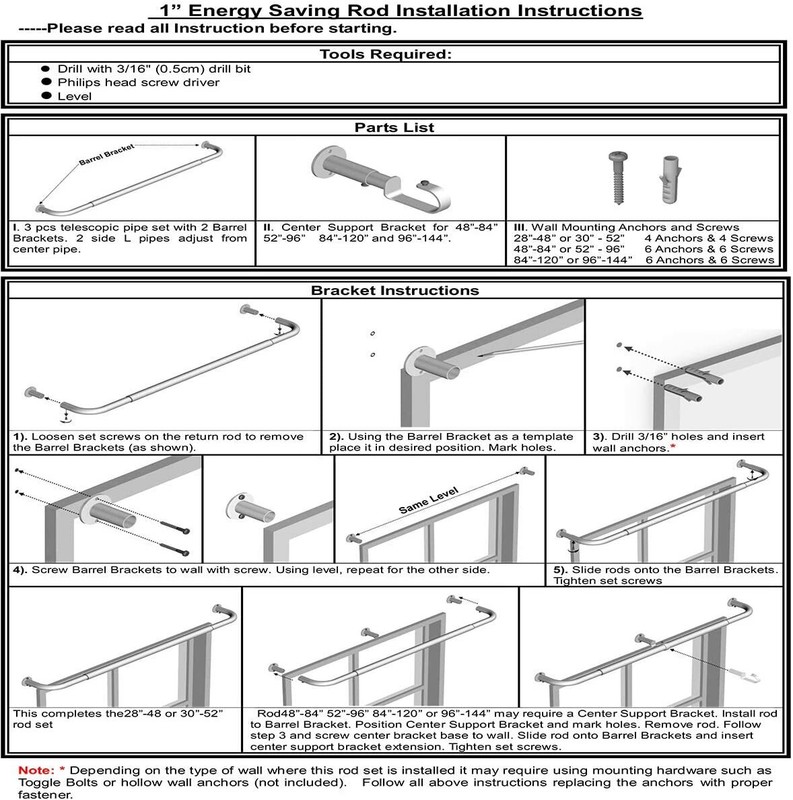 Pro Energy Saving Wrap Around Black Out Return Window Curtain Metal Rod Set US gallery