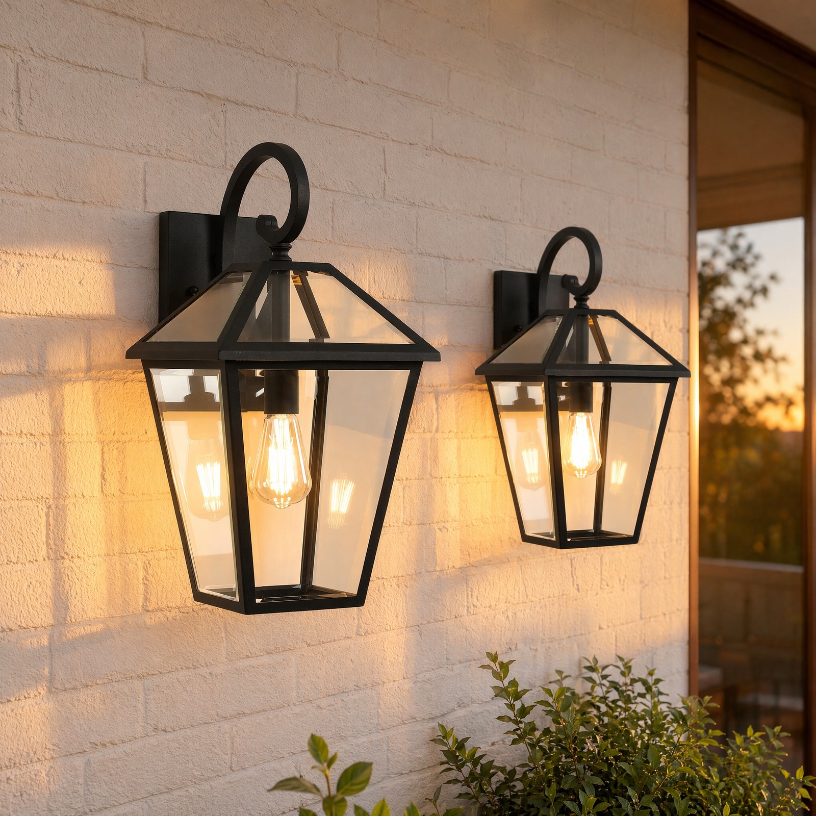 2 Pack 17 inch Exterior Large Black LED Outdoor Wall Light Glass Sconce Fixture gallery