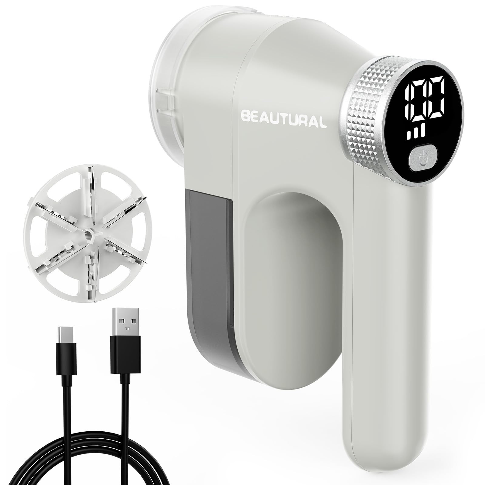 BEAUTURAL Fabric Shaver Rechargeable Lint Remover Electric Light Gray gallery