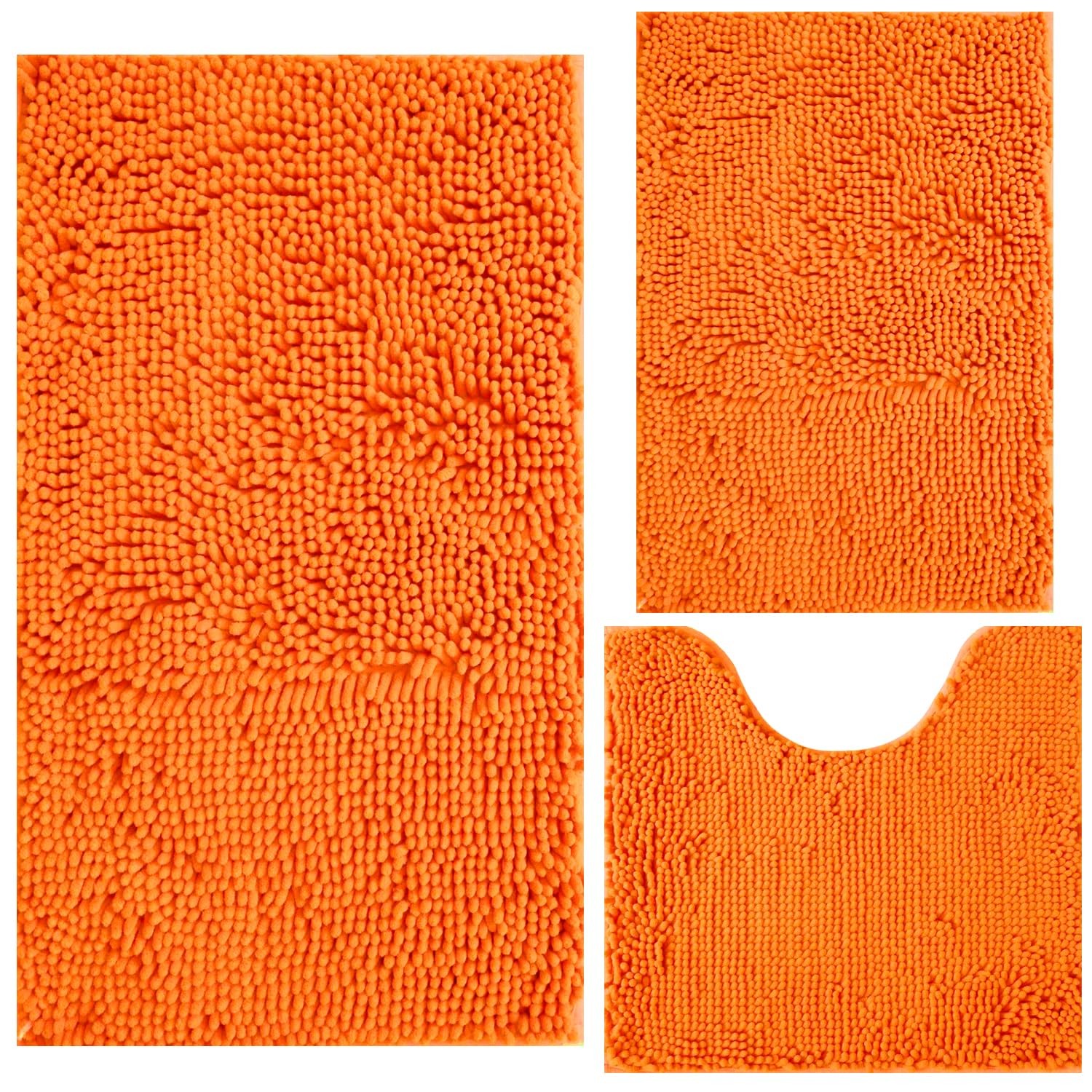 Orange Chenille Shag Bathroom Rugs 3 PCS Extra Soft Absorbent NonSlip Mats gallery