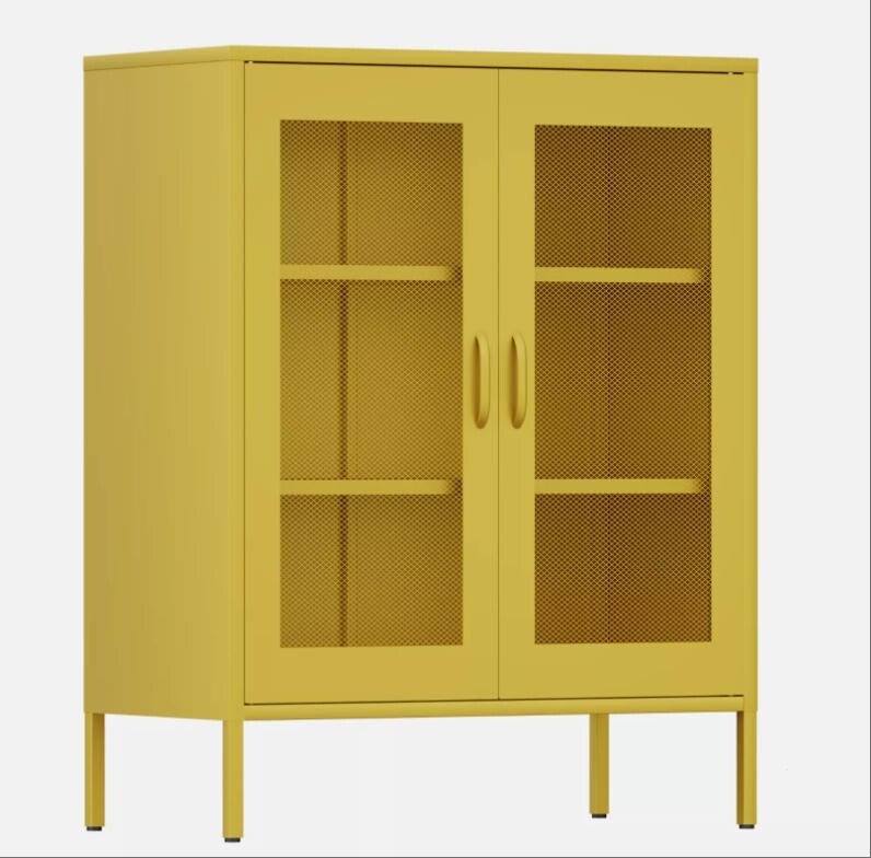 Elegro Metal Buffet Sideboard Modern Steel Storage Cabinet 2 Shelves, Mesh Door gallery
