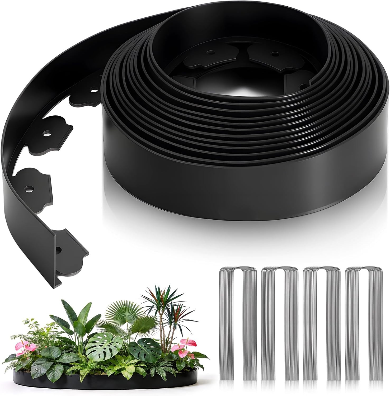 Landscape Edging Border Kit No Dig Garden Edging 40ft Flexible Lawn Border Black gallery