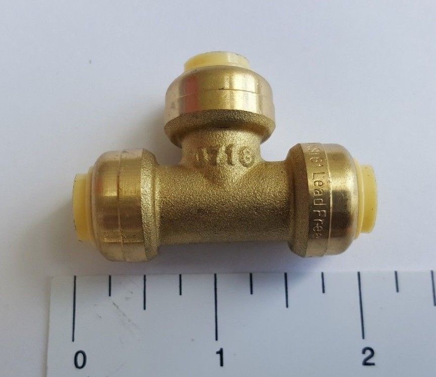 1 PIECE 1/4" X 1/4" X1/4" SHARKBITE STYLE PUSH FIT TEE, LEAD FREE BRASS gallery